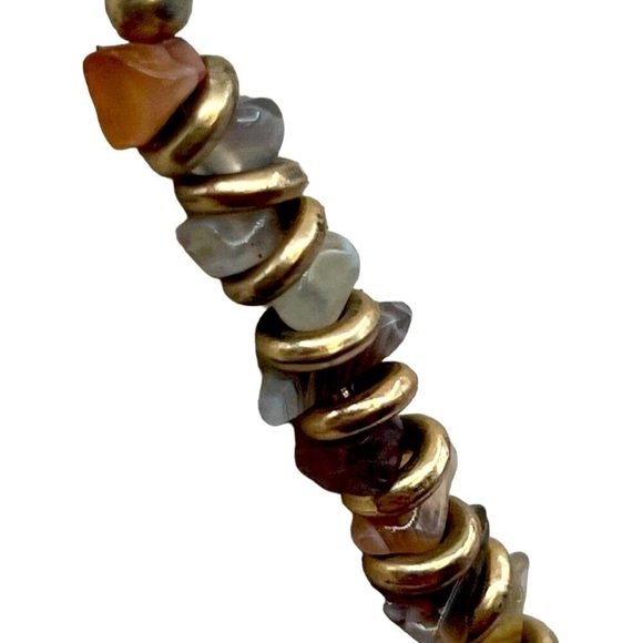 Bohemian Agate Chip & Faux Pearl Necklace With Brass Accents.  A88 - Picture 8 of 11